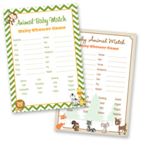 Baby Shower Games Animal Match Cards