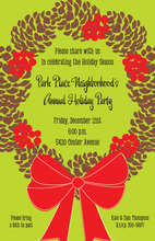 Red Stripes Green Border Wreath Invitations
