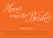 Here Comes The Bride Orange Bridal Shower Invitations