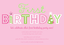 Word First Birthday Pink Invitations