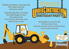 Bulldozer Construction Birthday Invitations