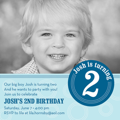 Dotted Circle Teal Photo Birthday Party Invitations