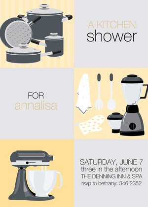 Grey Mint Squares Kitchen Shower Invitations