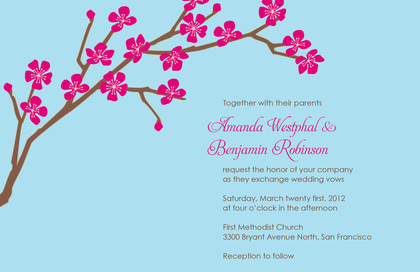 Modern Cherry Blossom In Charcoal Invitations