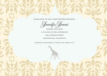 Beige Yellow Damask Frame Giraffe Invitations