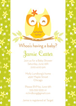 Adorable Owl Green Baby Shower Invitations
