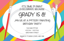 Curved Art Party Green Invitations