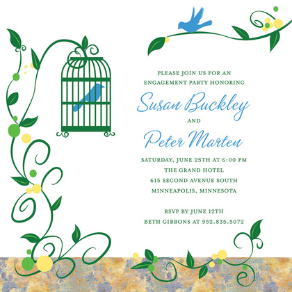 Bird Cage Among Vines Blue Invitations