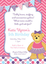 Teddy Bear Tutu Pink Chevrons Birthday Invitations