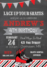 Modern Red Hockey Skates Chalkboard Birthday Invites
