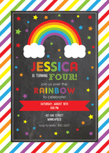 Rainbows Cloud Stars Chalkboard Birthday Invitations