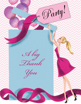 Balloon Gift Girl Brunette Thank You Cards