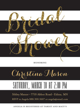 Black Stripes Gold Glitter Bridal Shower Script Invites
