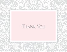 Light Grey Damask Pink Frame Thank You Cards