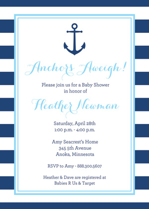 Navy Stripes Anchor Light Blue Baby Wish Cards