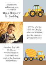Yellow Bulldozer Chevrons Boy Birthday Invitations