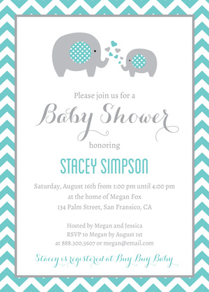 Teal Elephant Baby Shower Fill-in Invitations