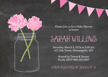 Pink Ribbon Mason Jar Flowers Invitation