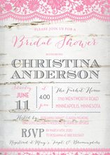 Purple Script Lace On Burlap Bridal Shower Invitations