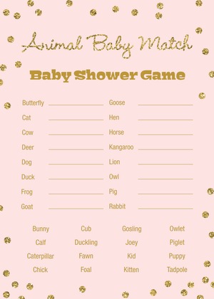 Gold Glitter Graphic Dots Mint Baby Animal Name Game
