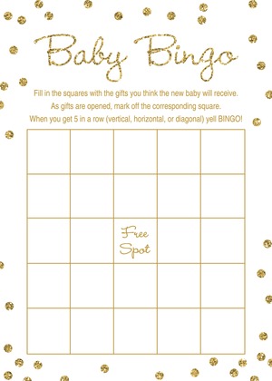 Gold Glitter Graphic Dots Baby Shower Price Game