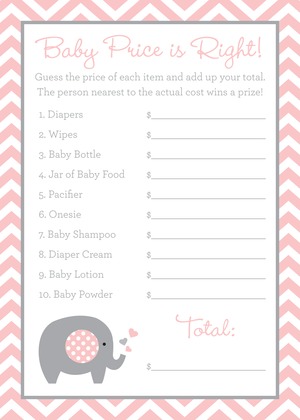 Pink Chevron Elephant Baby Raffle Cards