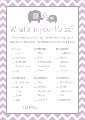 Grey Chevron Navy Elephant What's In Your Purse Game