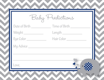 Blue Chevron Elephant Baby Prediction Cards