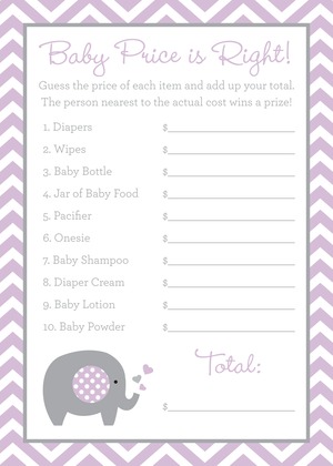 Lavender Chevron Elephant Baby Prediction Cards