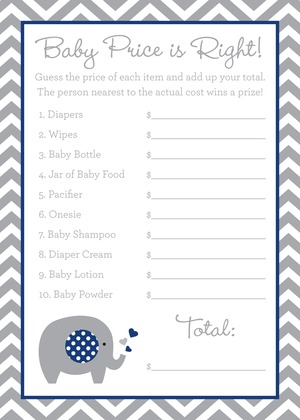 Teal Chevron Elephant Baby Shower Price Game