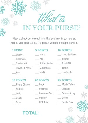 Purple Snowflakes What's In Your Purse Game