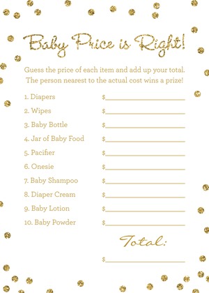 Gold Glitter Graphic Dots Pink Baby Shower Price Game