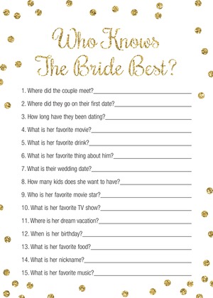 Faux Gold Glitter Dots What Did The Groom Say Game