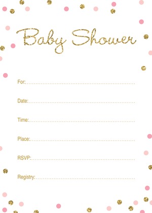 Faux Gold Glitter Pink Dots Baby Bucket List Cards