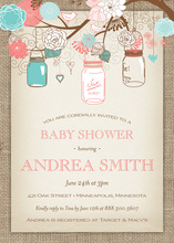 Pink Polka Dots Flower Wreath Baby Shower Invitations