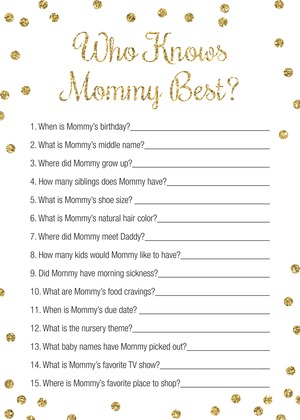 Gold Glitter Graphic Dots Baby Shower Price Game