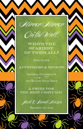 Chevron Spiders Halloween Purple Invitations