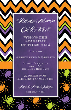 Chevron Spiders Halloween Themed Invitations