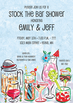 Fun Watercolor Cocktails Shower Invitations