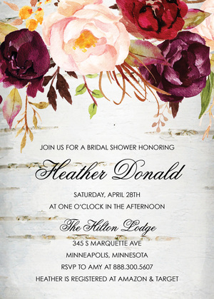 Dark Watercolor Roses Bridal Shower Invitations