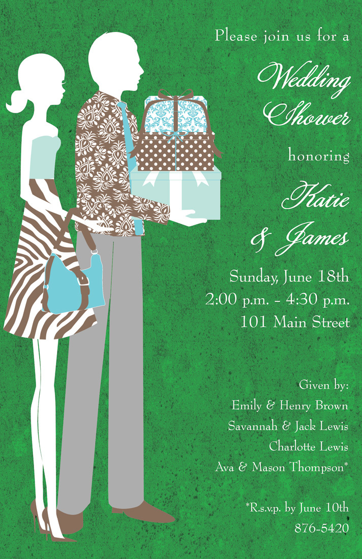 Green Silhouette Couple shower Invitations