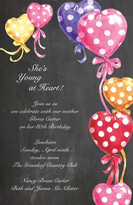 Polka Dots Hearts Balloon Invitations