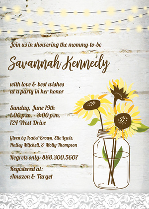 Sunflower Wood Party Lights Bridal Shower Invitations