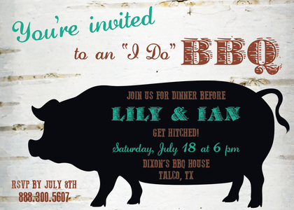 Casual Western Pig BBQ Silhouette Party Invitations