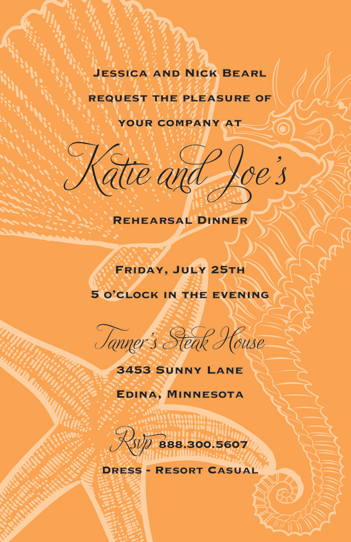 Orange Seahorse Wedding Invitations