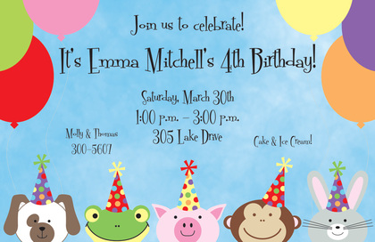 Five Little Animals Invitation