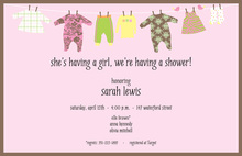 Clothes Pin Girl Baby Shower Invitations