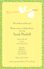 Simple Blue Flying Stork Baby Shower Invitations