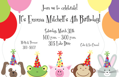 Five Little Animals Invitation