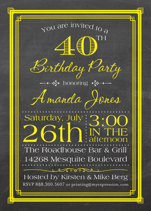 Blue Deco Borders Chalkboard Birthday Invitations